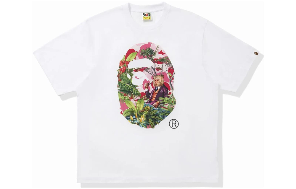 A Bathing Ape X Monkey 47 Ape Head Tee белый розовый