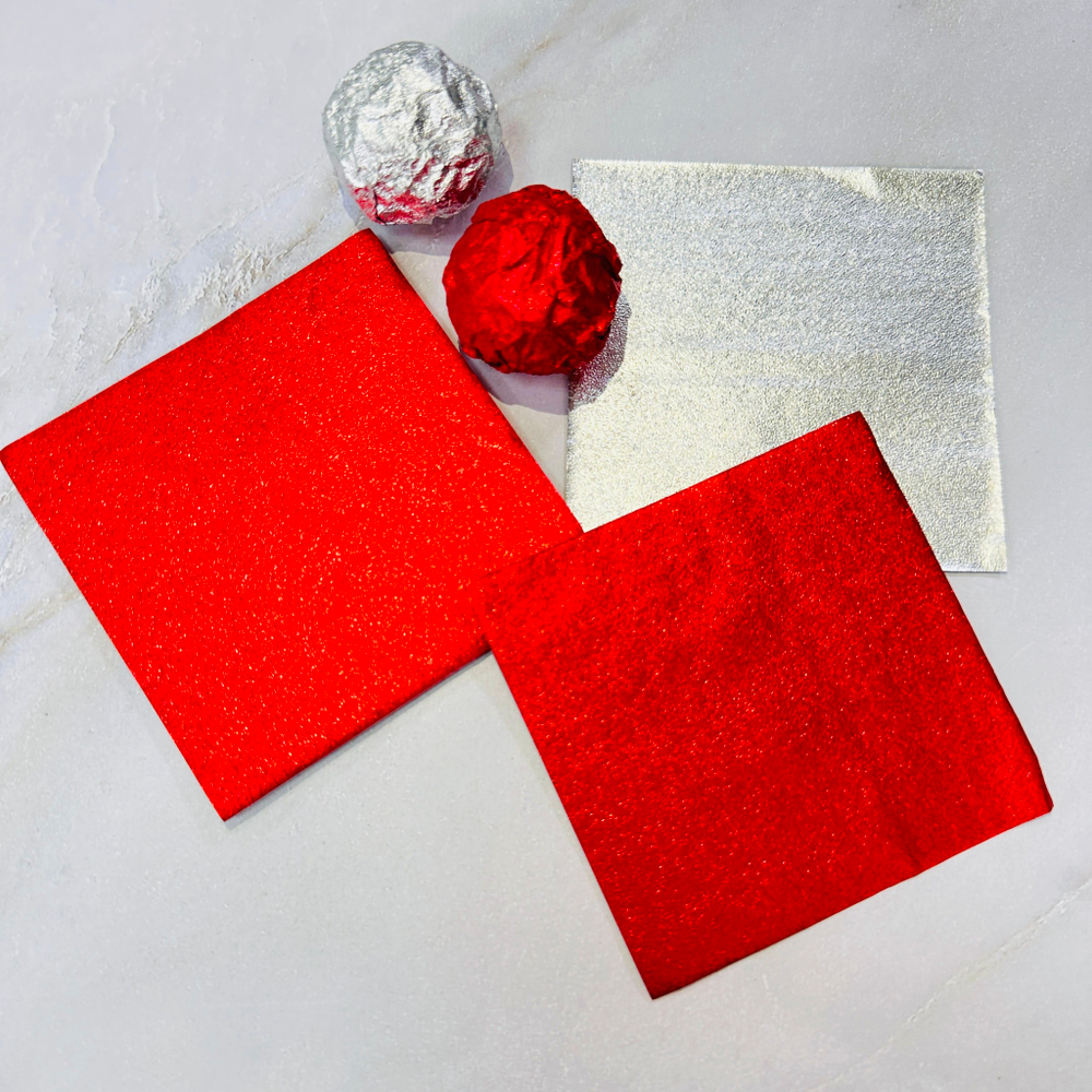 Фольга оберточная для конфет с тиснением Красная (8x8 см, 100 шт)