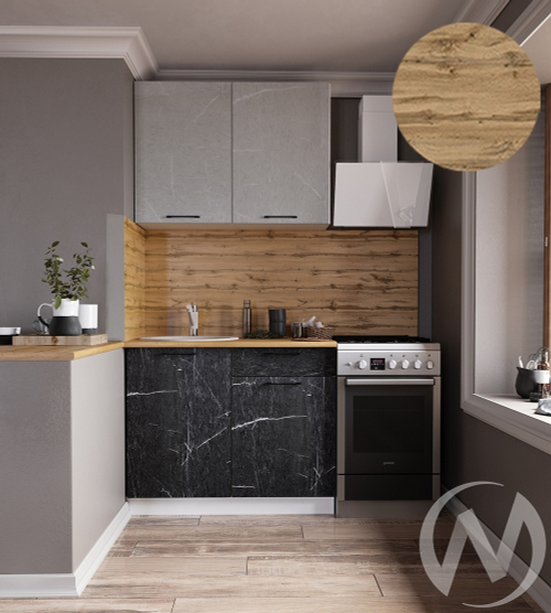 Кухня Мэйбл 1.0м (корпус белый/мрамор лайт; мрамор дарк) 26мм дуб вотан