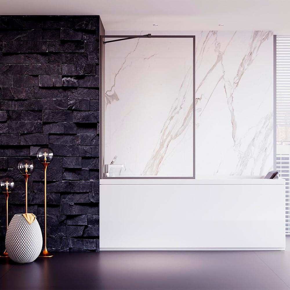 Шторка на ванну Veconi Palau PL-85GR, 600x1500, брашированный графит, стекло прозрачное