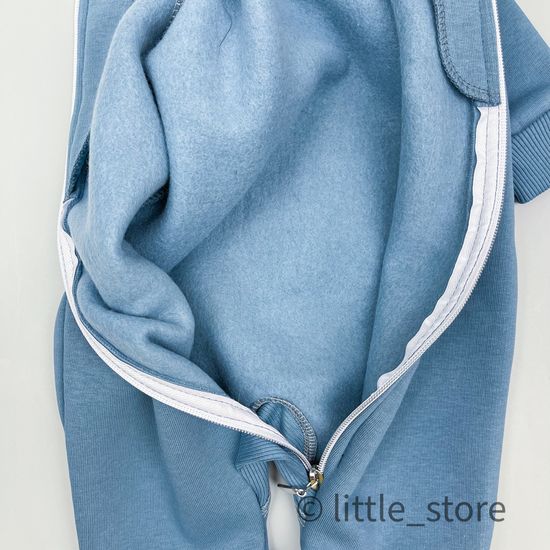 Комбинезон из футера с начесом "Смайлики" Индиго, с манжетами