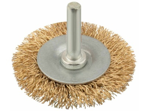 Корщетка дисковая прямая со шпилькой стальная латунированная волнистая проволока 50мм