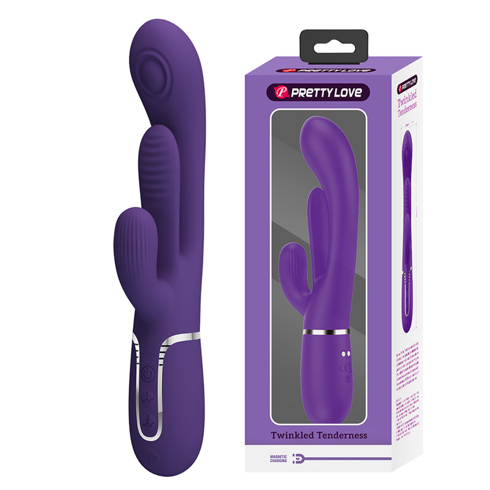 Сиреневый вибратор-кролик 22,2см с дополнительным язычком Pretty Love Triple Rabbit Multifuncional Vibrador BW-500041-2