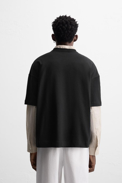 ZARA ФУТБОЛКА С ПРИНТОМ, ЧЕРНЫЙ