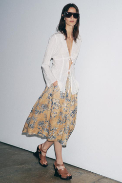 ZARA ЮБКА С ЦВЕТОЧНЫМ ПРИНТОМ ИЗ РАМИ — ZW COLLECTION, СЛОНОВАЯ КОСТЬ