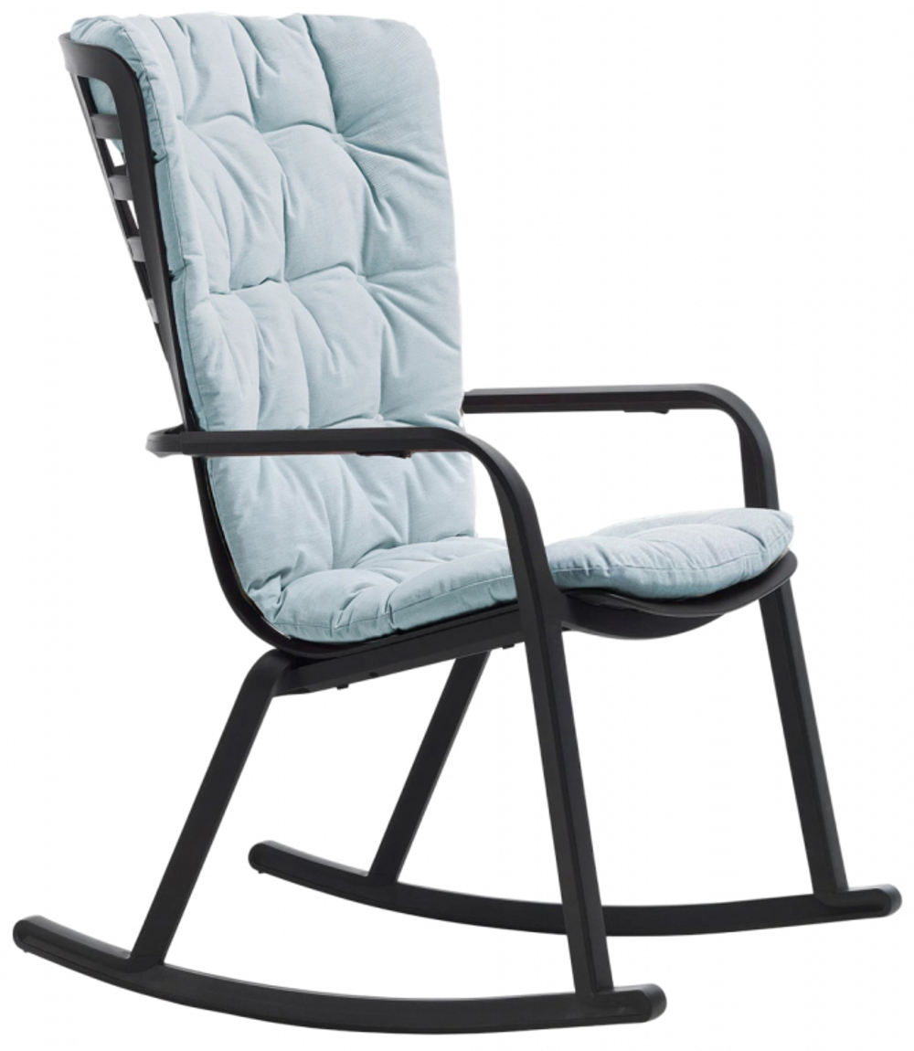 Кресло-качалка пластиковое с подушкой Nardi Folio, антрацит, голубой