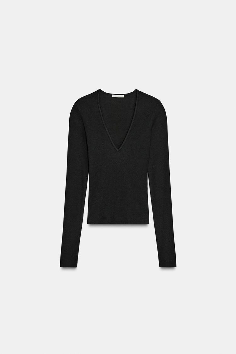 ZARA ТОП В РУБЧИК С ДЛИННЫМИ РУКАВАМИ, ЧЕРНЫЙ