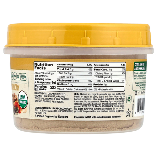 BareOrganics, Органическая смесь грибов Memory 6, порошок, 114 г (4 унции)