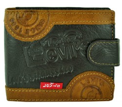 Кошелёк-портмоне коричневый кожаный мужской молодёжный Levi`s 18014 в подарочной чёрной матовой коробке