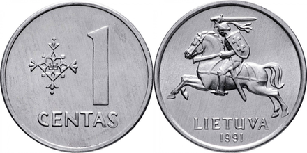Литва 1 цент, 1991 Рыцарь aUNC