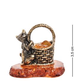 Народные промыслы AM-2138 Фигурка «Кошка с лукошком» (латунь, янтарь)