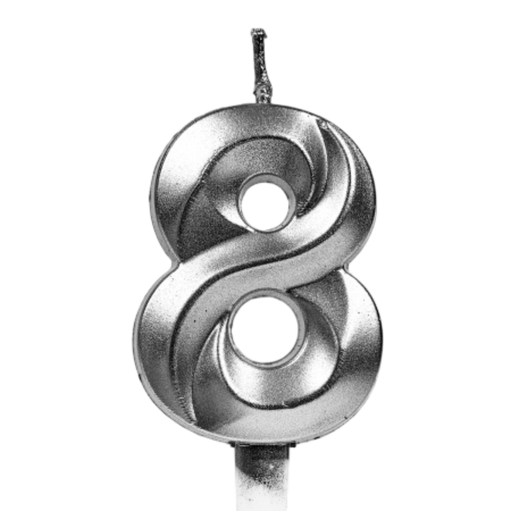 Свечи для торта, цифра 8 (серебро, 5 см)