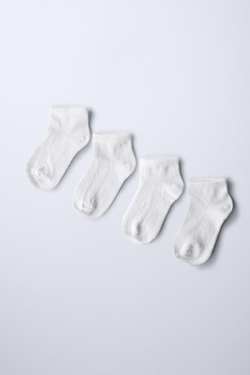 ZARA НАБОР ИЗ 4 ПАР ОДНОТОННЫХ КОРОТКИХ НОСКОВ, БЕЛЫЙ