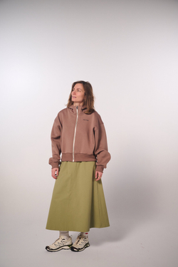 Юбка-трапеция из плотного хлопка оливкового цвета