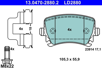 ATE - 13047028802-ATE - Brake Pad Set, disc brake