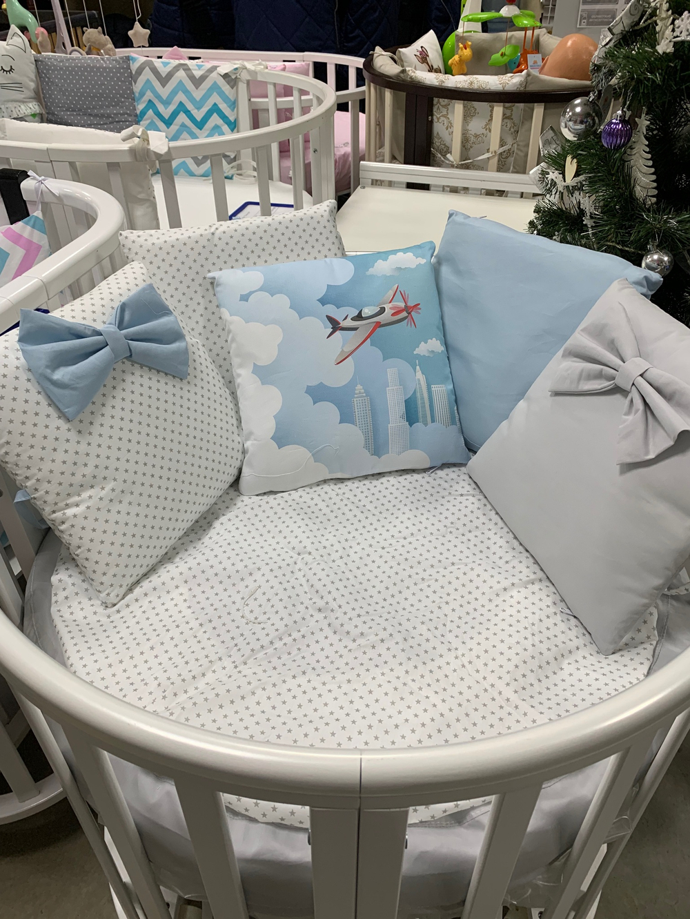 Комплект в кроватку 18 предметов "Самолет голубой", сатин