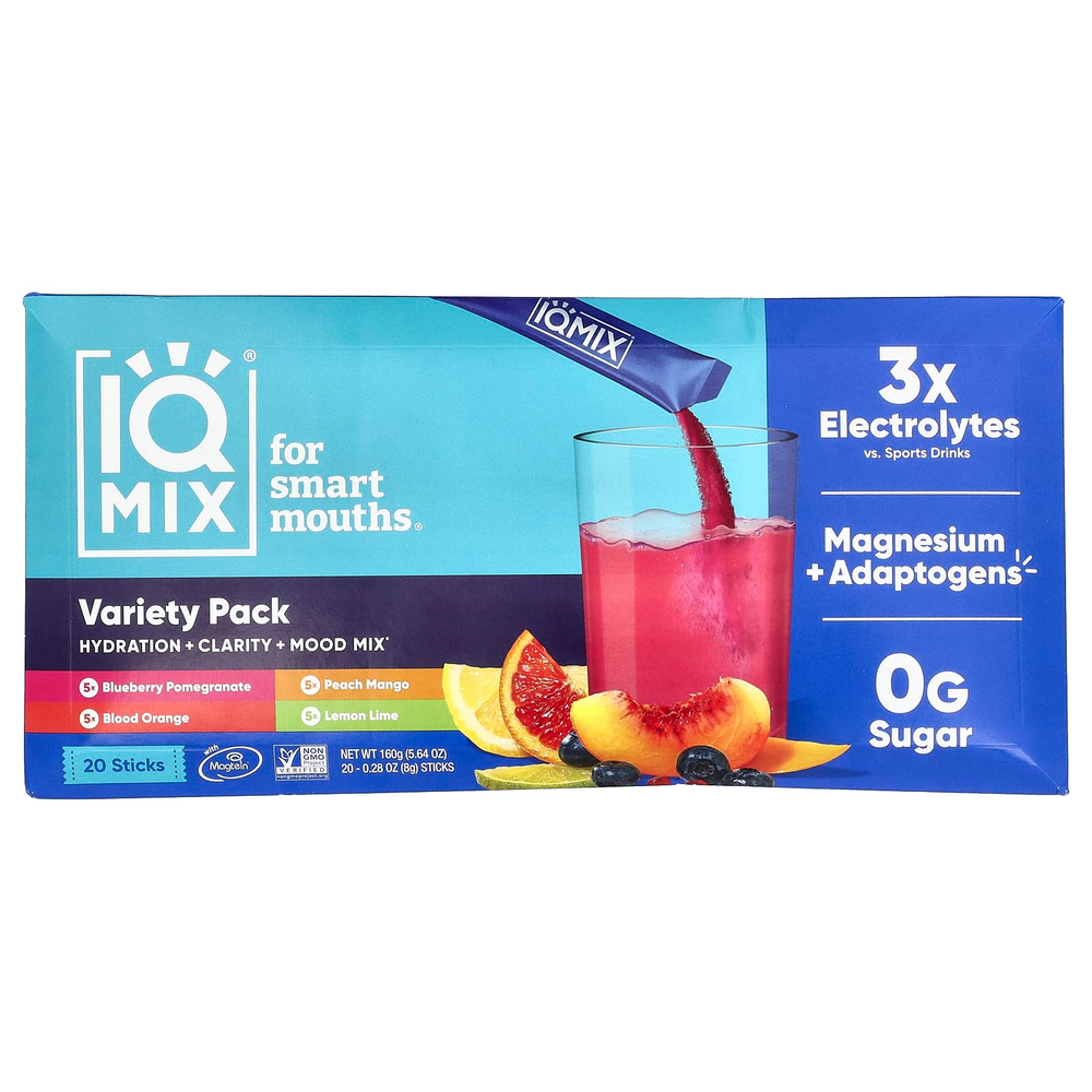 IQBAR, IQMIX®, смесь для увлажнения, чистоты и настроения, набор разных вкусов, 20 стиков по 8 г (0,28 унции)