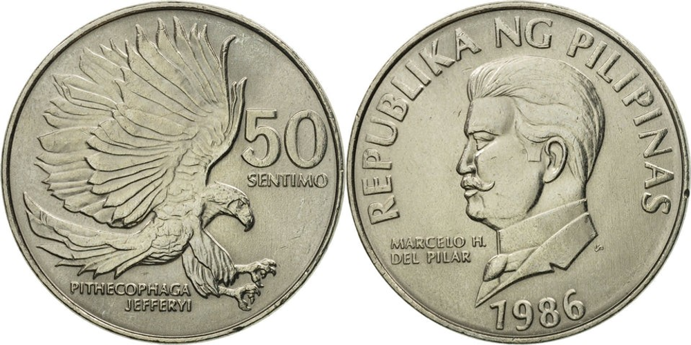 Филиппины 50 сентимо, 1983 - 1990 Орел XF
