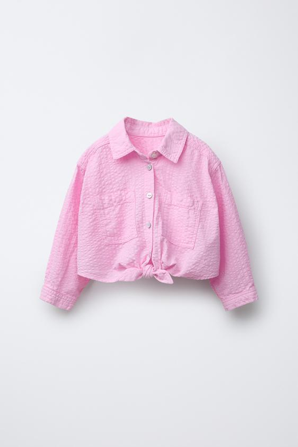 ZARA РУБАШКА ИЗ РЕЛЬЕФНОЙ ТКАНИ С УЗЛОМ, РОЗОВАТЫЙ