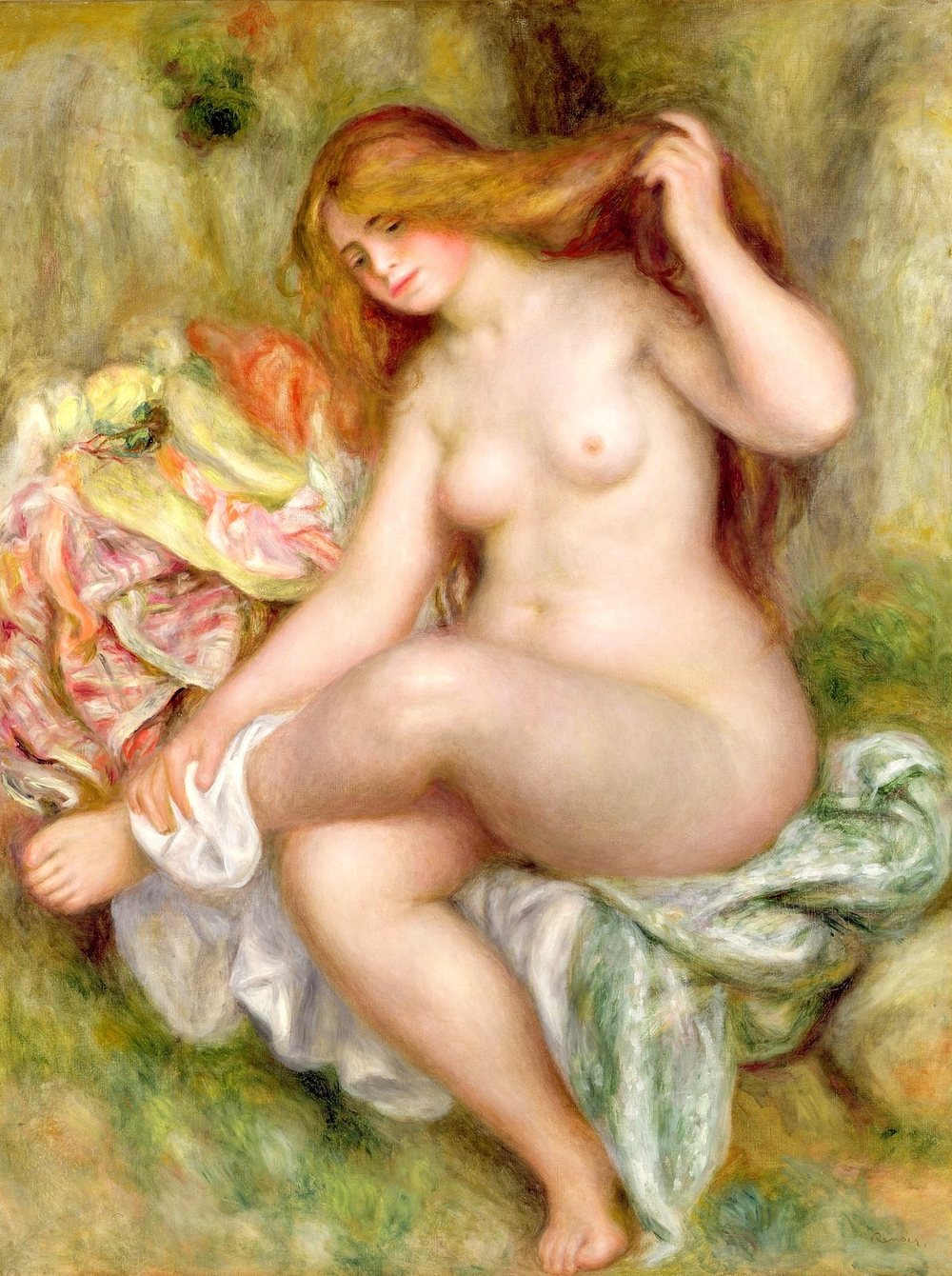 Пьер Огюст Ренуар. 1903-1906. Сидящая купальщица (Seated Bather). 116.2 х 88.9. Холст, масло. Детройт, Художественный институт.
