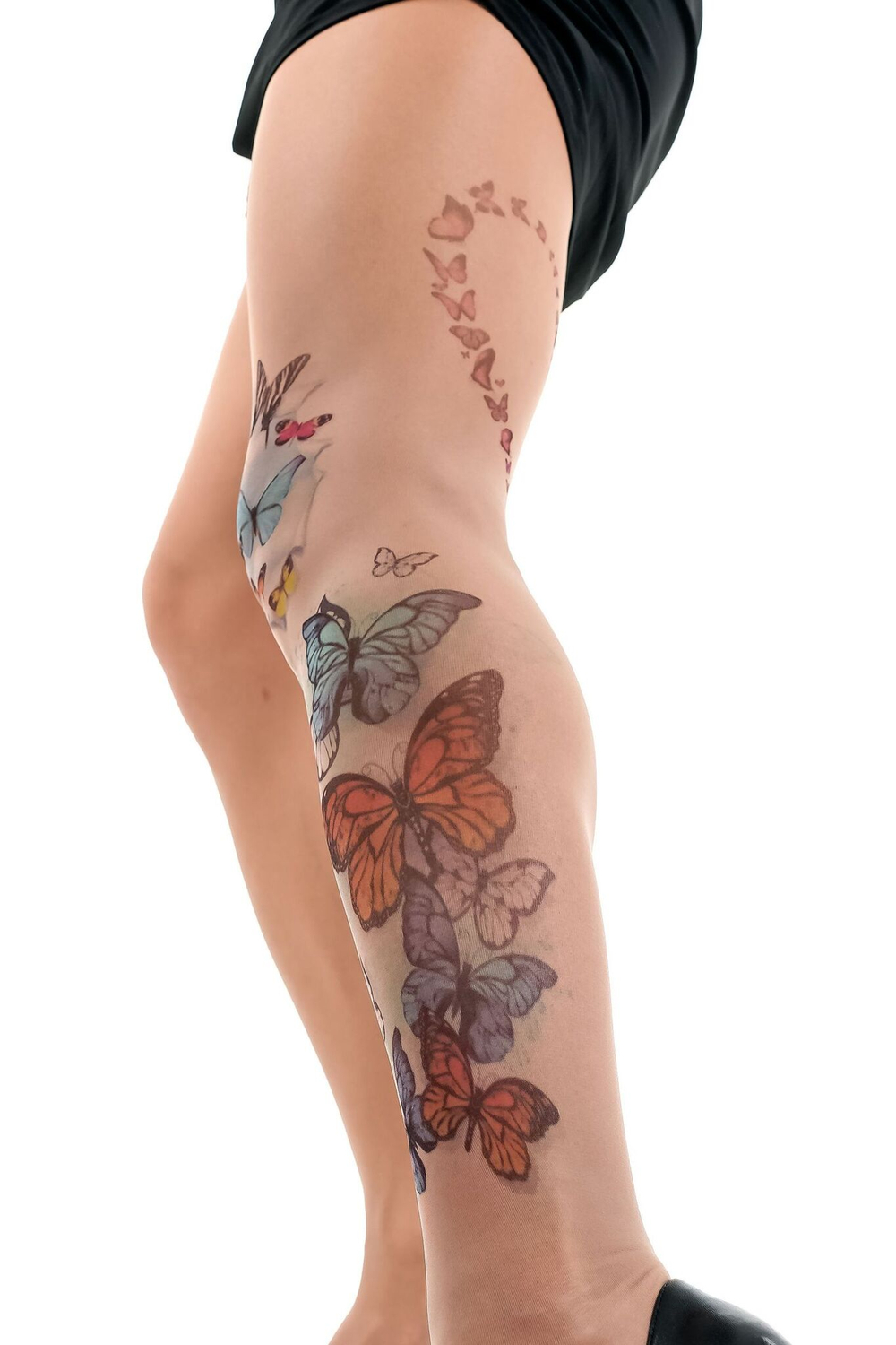 Колготки +size с принтом в виде цветных бабочек (Размер: XL-XXL-XXXL) (Цвет: бежевый)