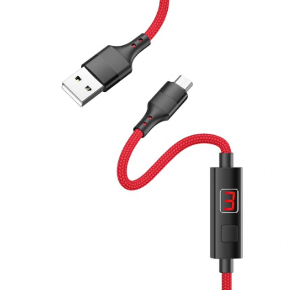 Кабель HOCO S13 USB-microUSB 2.4А 1.2м с таймером зарядки Nylon Red