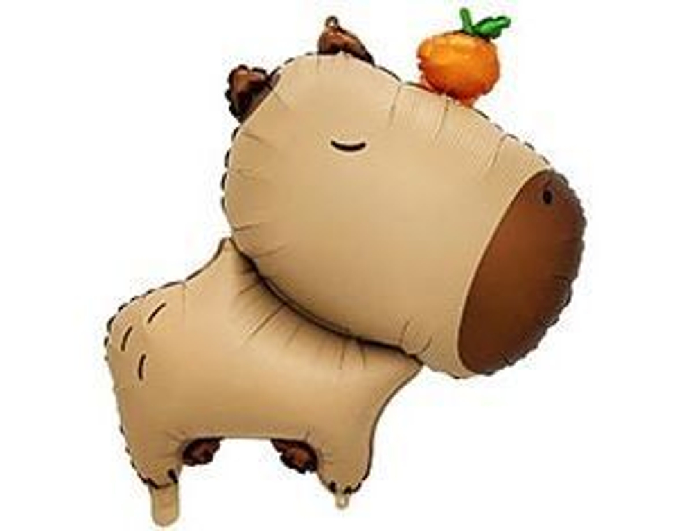 Шар фольга фигура Капибара с мандарином 79см уже с гелием