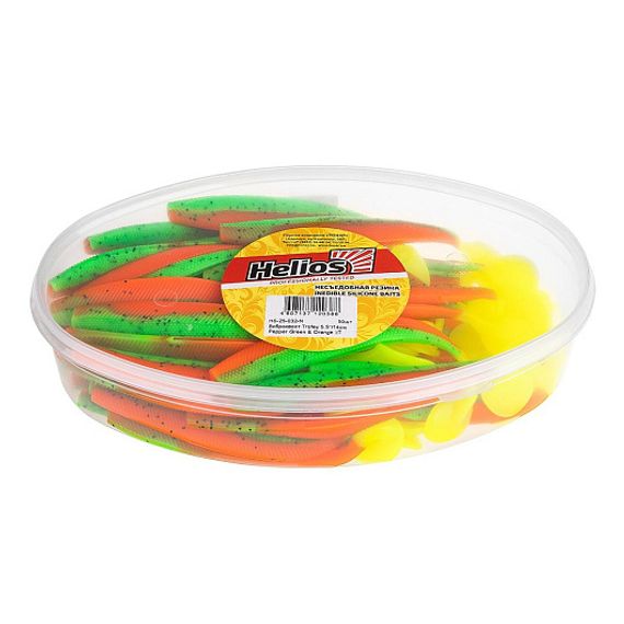Виброхвост несъедоб. Helios Trofey 5.5&quot;/14см Pepper Green &amp; Orange LT 50шт. (HS-25-032-N)