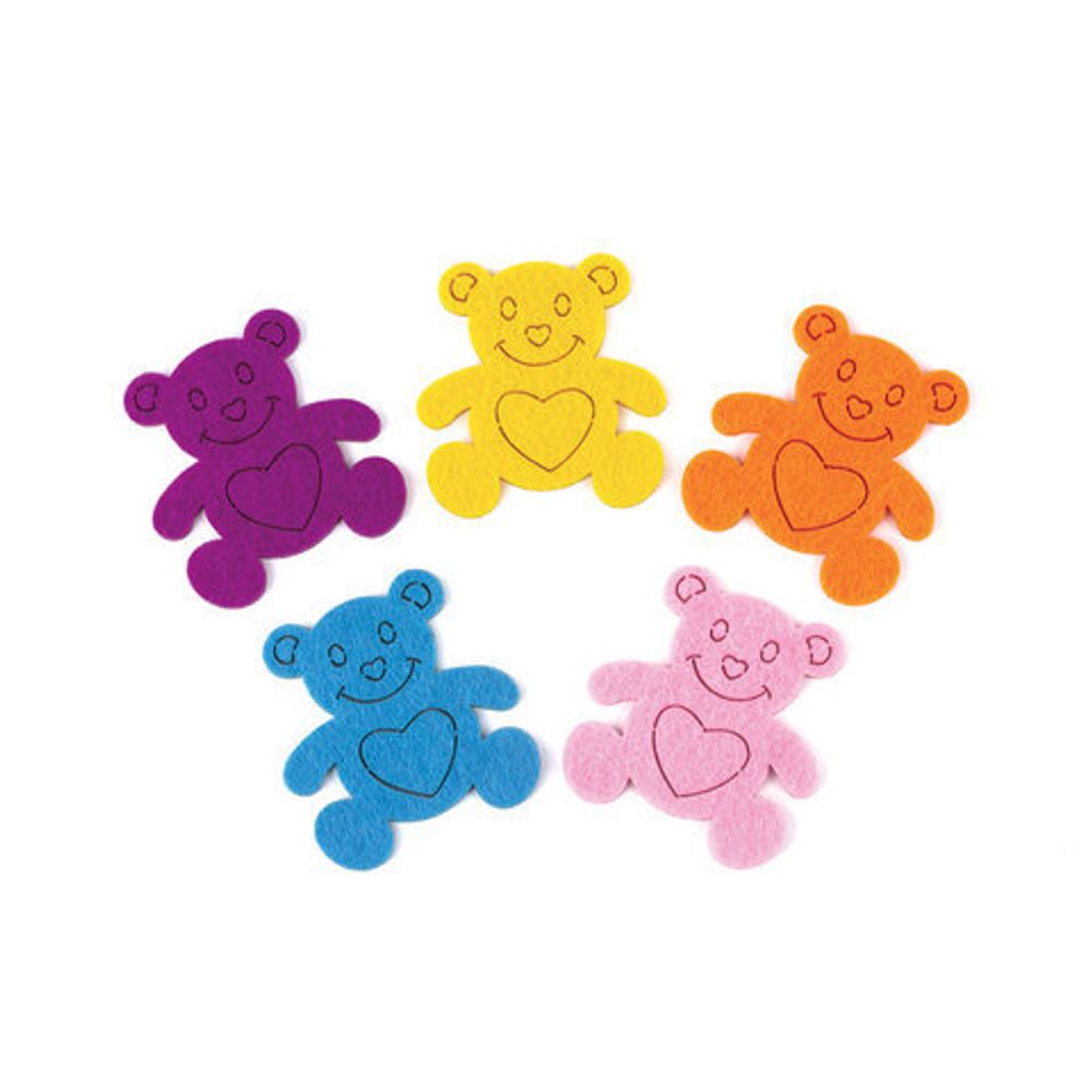 Наклейки из фетра "Мишки", 5 шт., ассорти, яркие цвета, ОСТРОВ СОКРОВИЩ, 661487