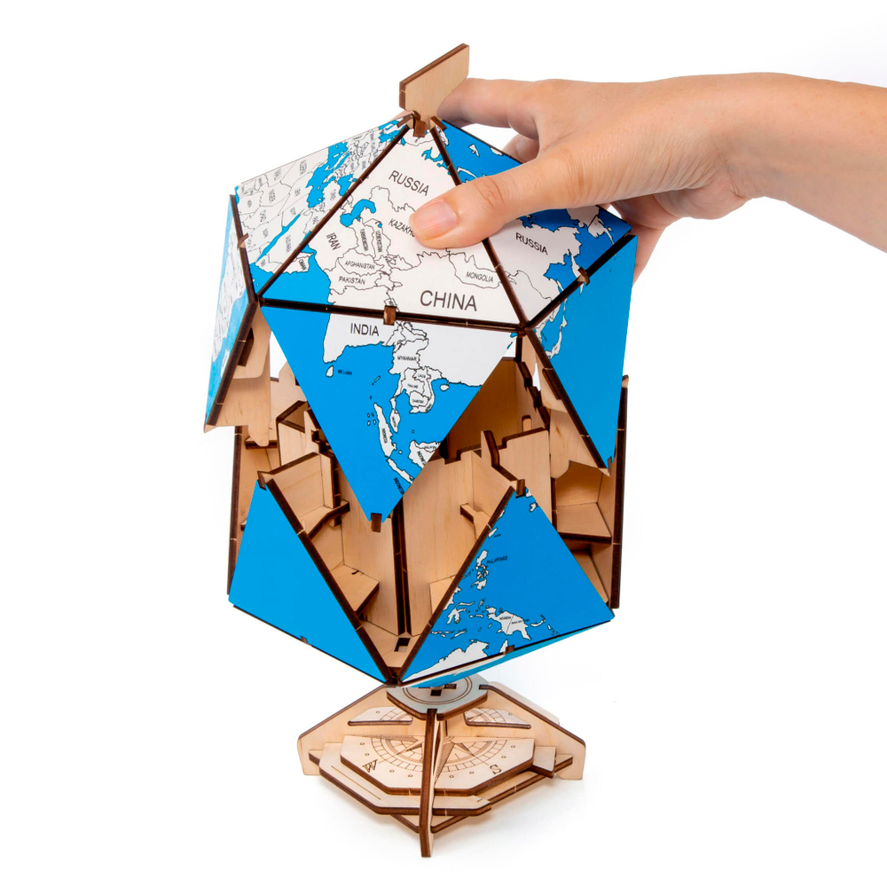 Деревянный конструктор Синий глобус Икосаэдр с секретом (EWA)