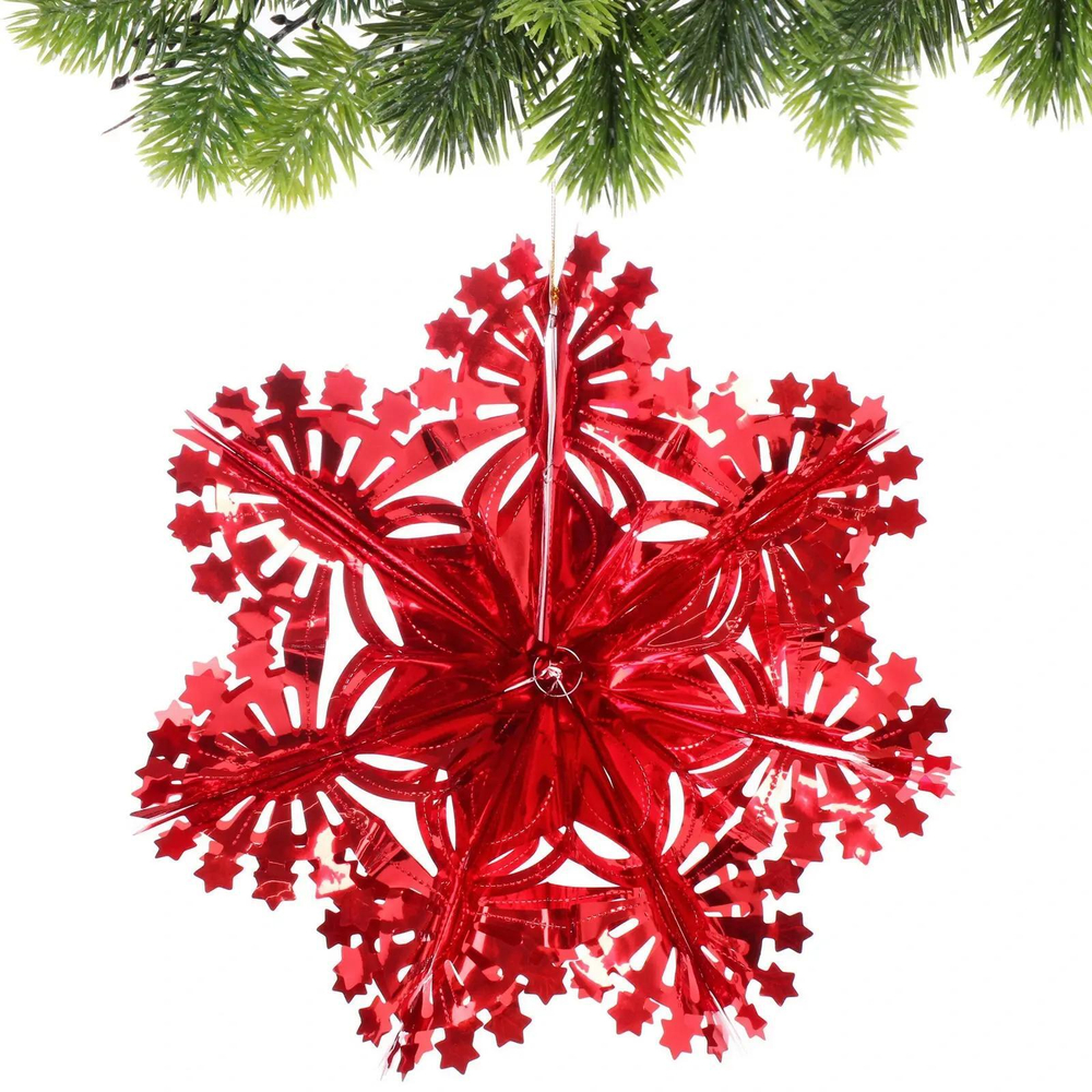 Украшение фольгированное «Сказочная снежинка» d-30 см, Красный