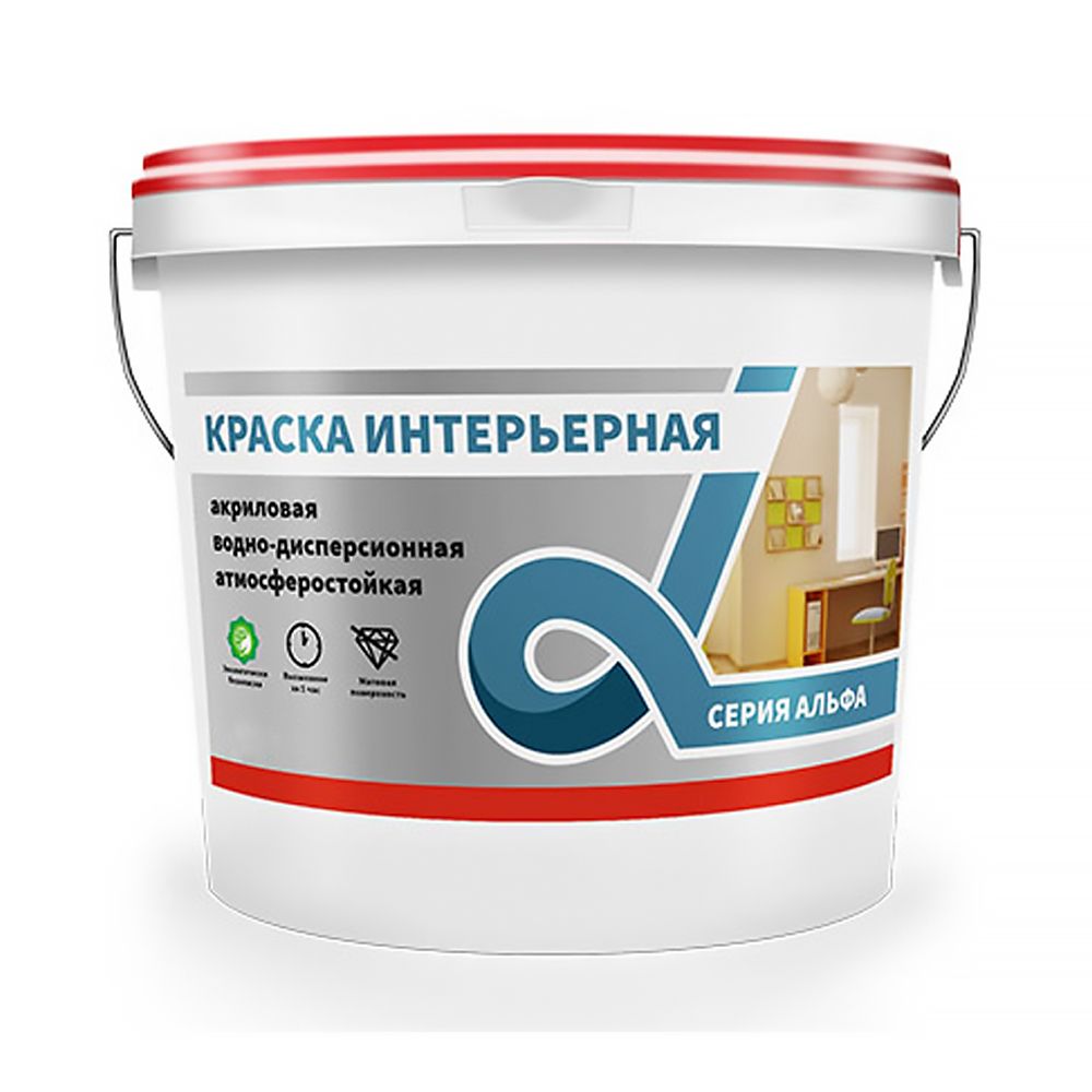 Краска интерьерная водно-дисперсионная Alfavit серия Альфа, супербелая, 6,5 кг, 42761