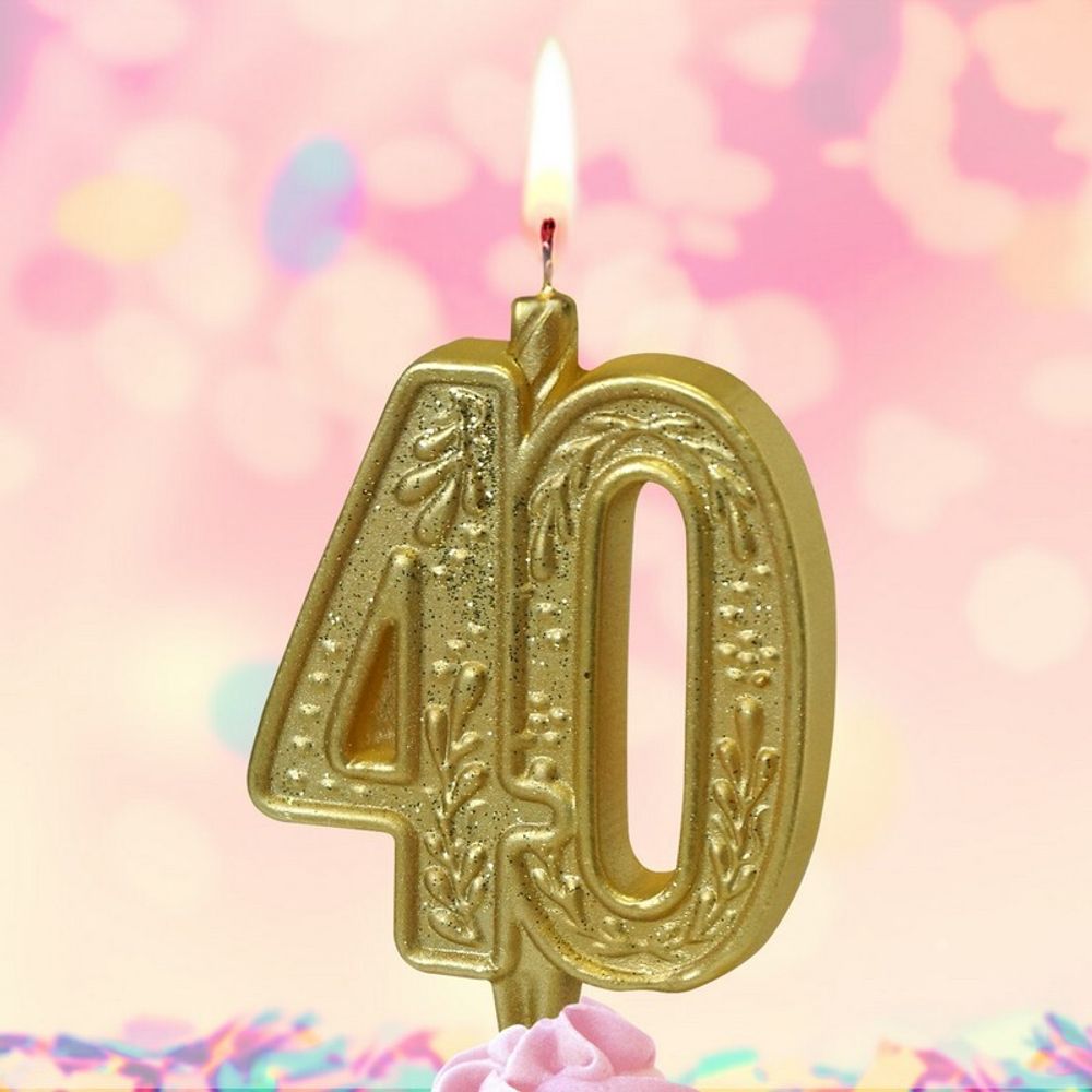 Свеча Цифра, 40 Изящный узор, Золото, 10 см, 1 шт.