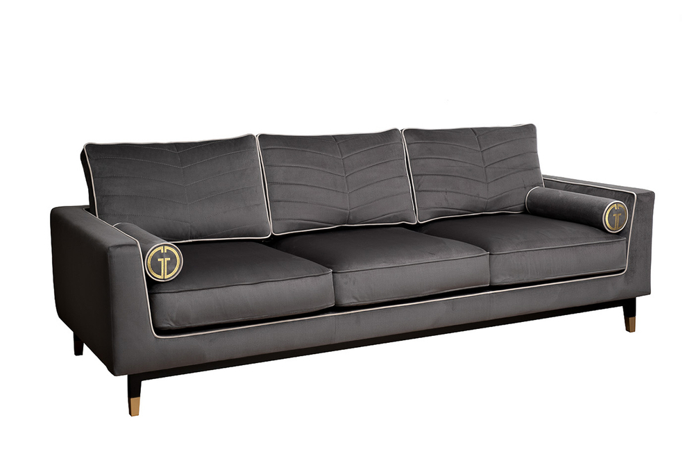 Диван Garda Decor Мадрид Память (Madrid Memory) с кантом трехм. без мех.,велюр серый Colt1003+Colt030