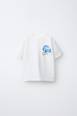 ZARA ФУТБОЛКА С ПРИНТОМ, ЖЕЛТОВАТО-БЕЛЫЙ