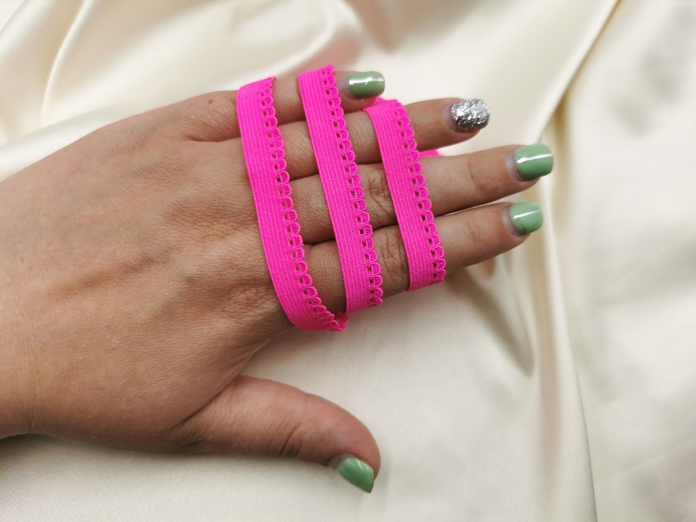 Ажурная резинка, 10 мм, ОПТ, неоново-розовый, Китай (арт: AZ/10-3578), 50 метров