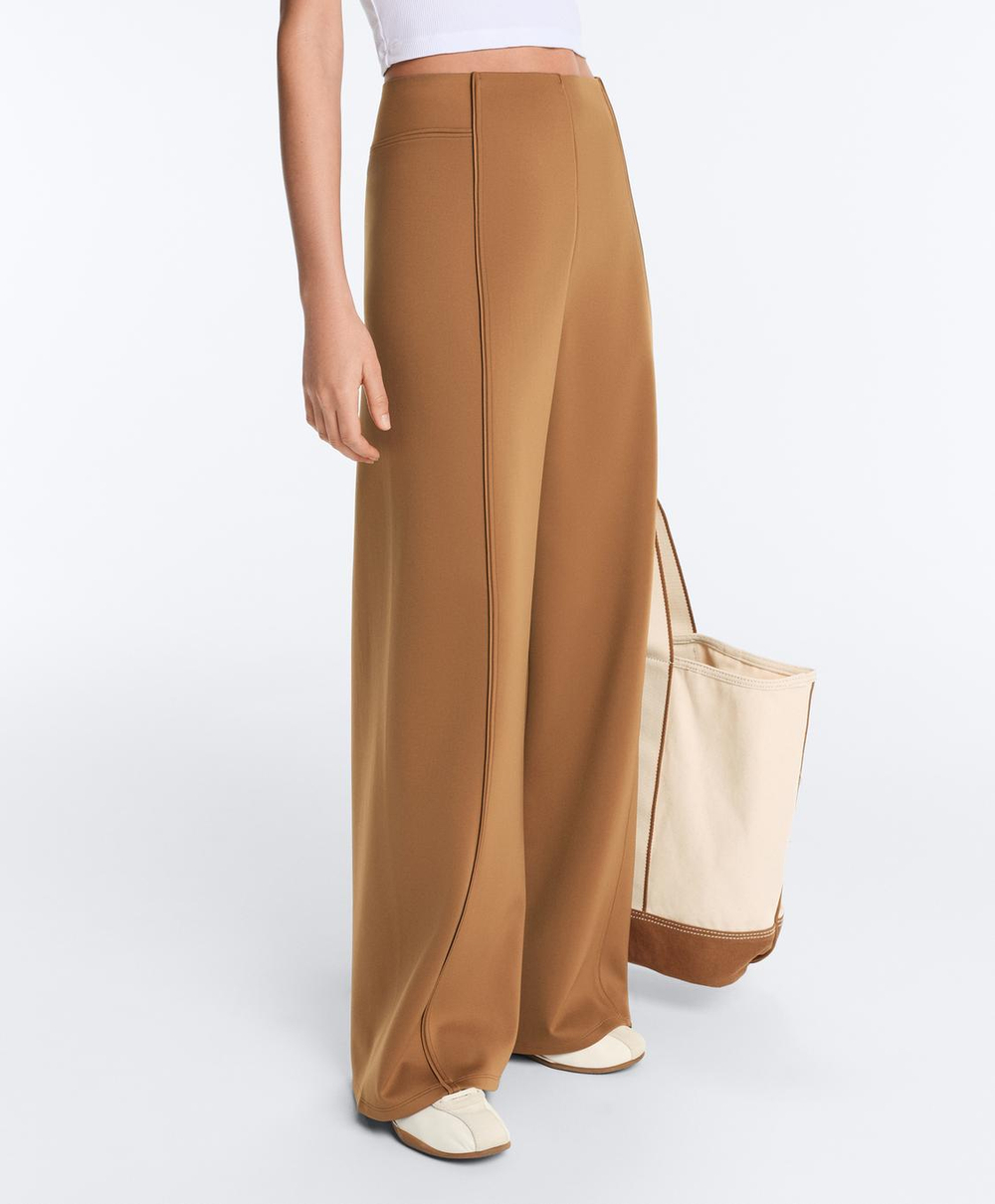 OYSHO Брюки с высокой посадкой и широкими штанинами с эффектом неопрена, светло-коричневый