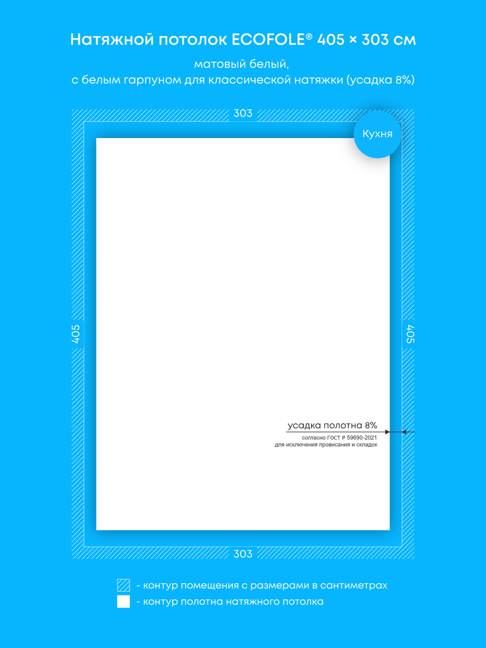 Матовый натяжной потолок 12.3 м2