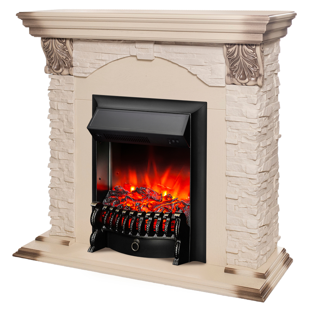 Каминокомплект Real Flame Dublin Lux WT с очагом Fobos Lux Black (без пульта)