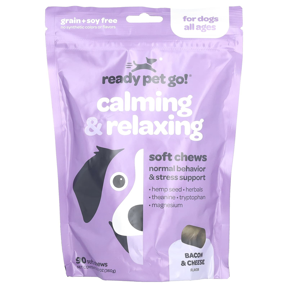 Ready Pet Go, Calming & Relaxing, для собак всех возрастов, с беконом и сыром, 90 мягких жевательных таблеток, 360 г (12,7 унции)