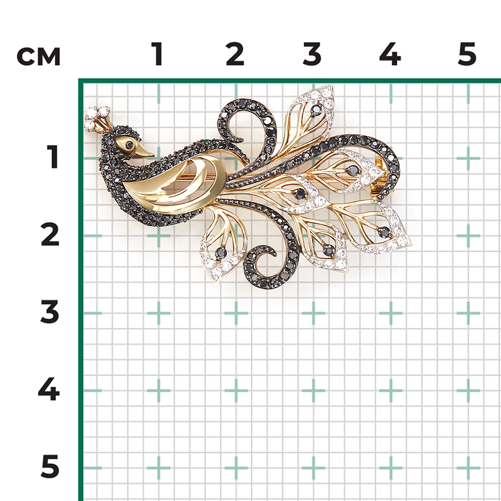 Брошь «Павлин» из лимонного золота с фианитами