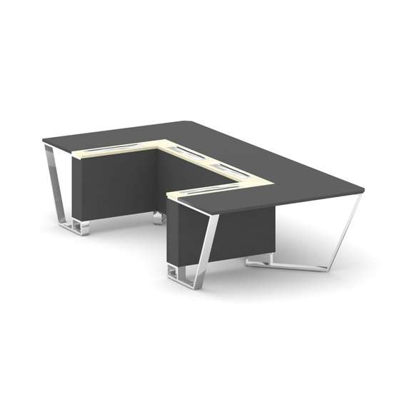 Steel Meet Стол переговорный П-образный MMK-PR.B.SP-07P Антрацит/Ваниль Глянец/Нержавеющая Сталь/Хро