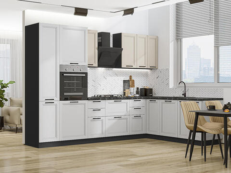 Угловая модульная кухня Нео-03 Cream Silk/Grey Silk - Graphite 2140*3000/2100*600