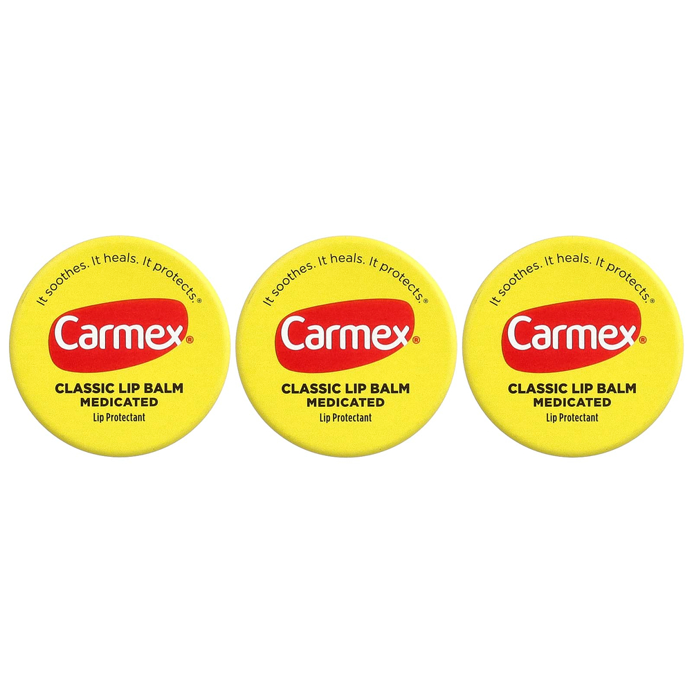 Carmex, классический бальзам для губ, лечебный, 3 баночки по 7,5 г (0,25 унции)