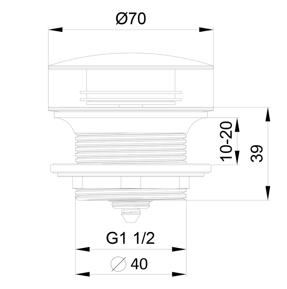 Донный клапан для ванны 1 1/2 WONZON & WOGHAND, Темный графит (WW-SS105-BGM)