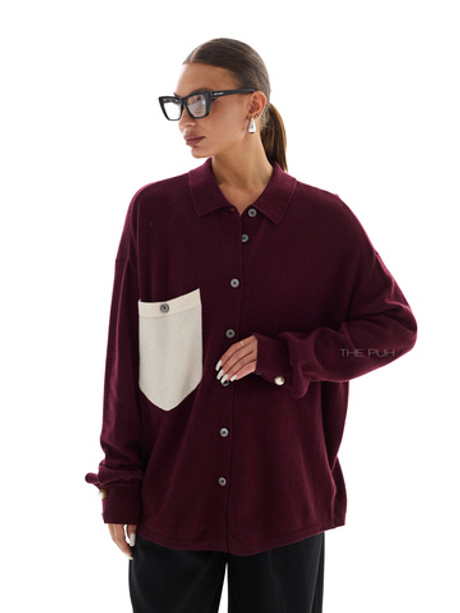 Бордовая кашемировая рубашка с контрастным карманом