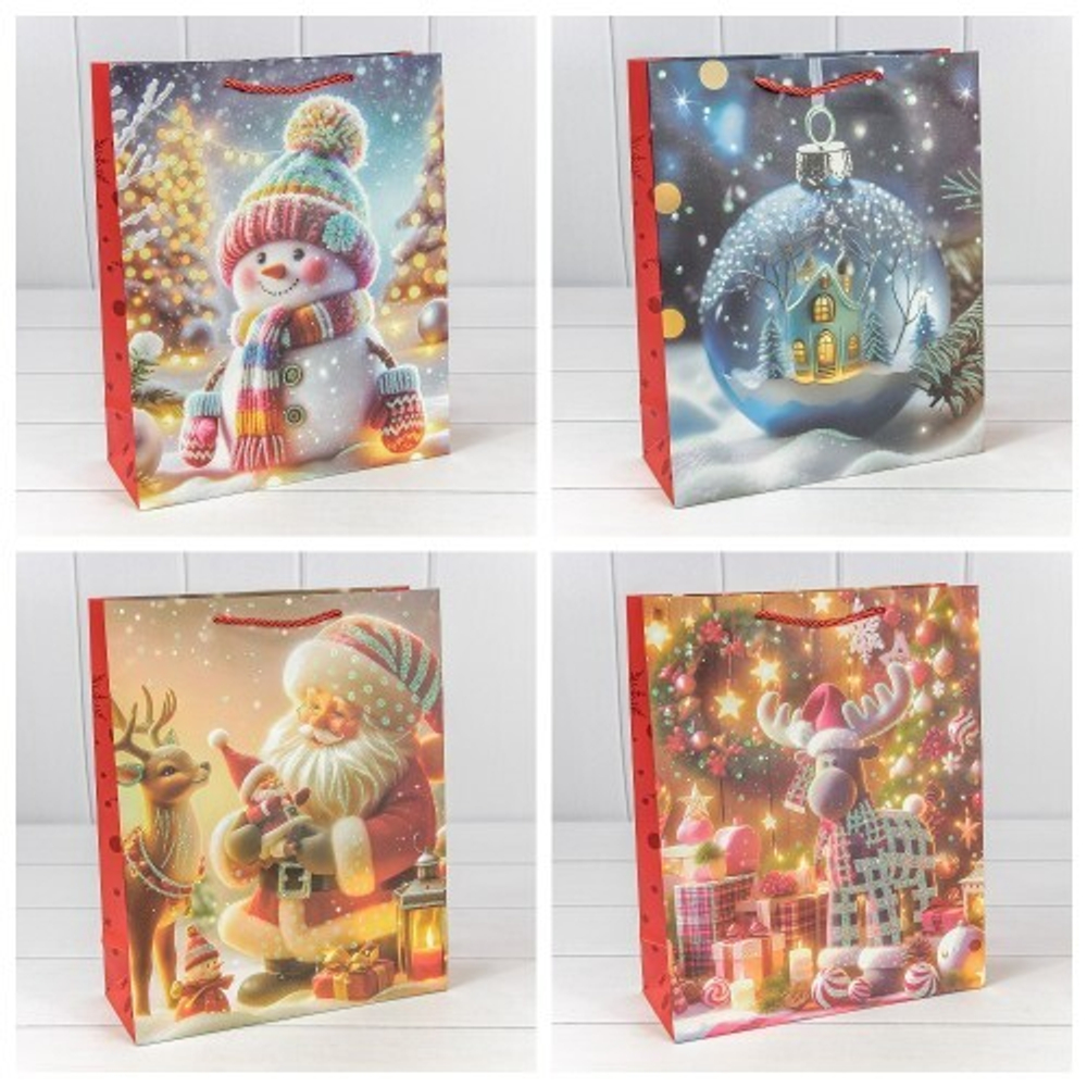 Пакет подарочный 26 х 32 х 10 см Набор 4 шт "Новый год" (Микс)
