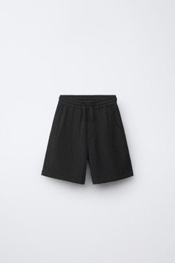 ZARA ШОРТЫ ИЗ РЕЛЬЕФНОЙ ТКАНИ, ЧЕРНЫЙ