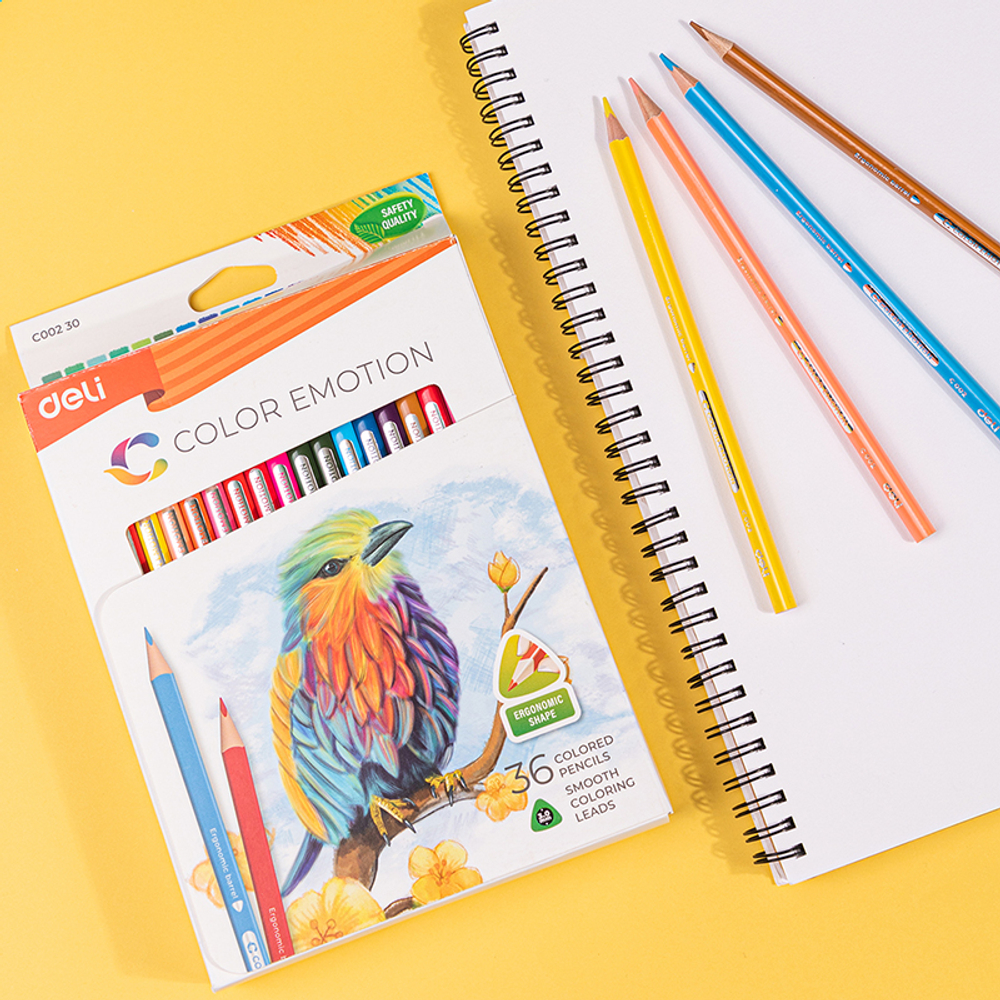 Карандаши цветные Deli "Color Emotion", 36 цветов, дерево, картон
