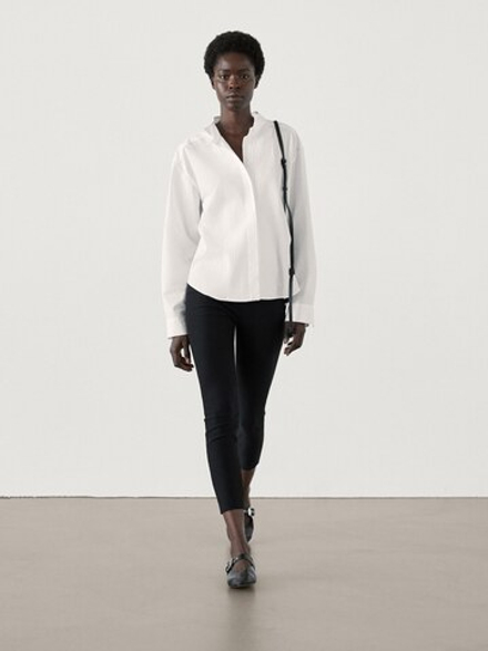 Massimo Dutti Хлопковая рубашка с рельефной деталью, белый